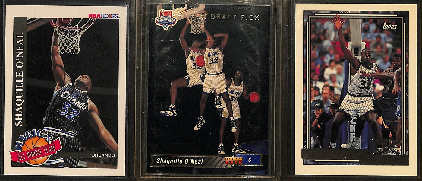 Lot of (3) Shaquille O'Neal 1992 Rookies - Topps Gold, Upper Deck #1, and Hoops Magic's All-Rookie Team