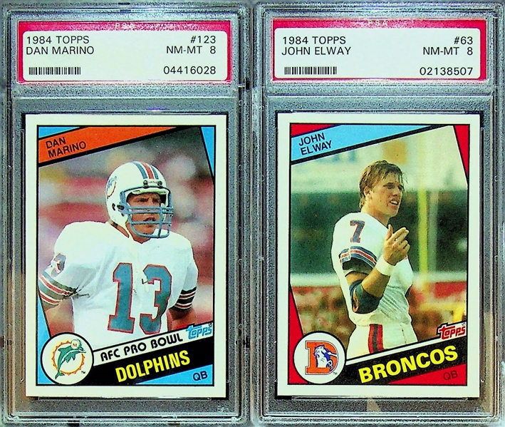 1984 Topps Football PSA 8 Rookie Lot - John Elway and Dan Marino