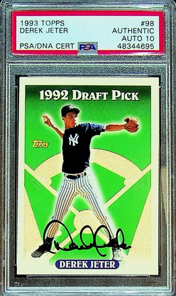 Autographed 1993 Topps Derek Jeter #98 Rookie Card - PSA Authentic Auto 10