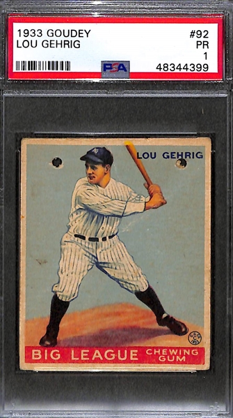 1933 Goudey Lou Gehrig #92 - PSA 1