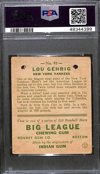 1933 Goudey Lou Gehrig #92 - PSA 1