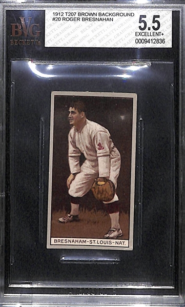 1912 T207 Recruit Cigars Roger Bresnahan (Brown Background) Graded Beckett BVG 5.5