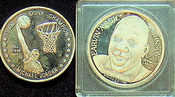 Lot of 2 - Basketball Silver Coins - 1 Troy Oz .999 Silver Each - Michael Jordan & Magic Johnson