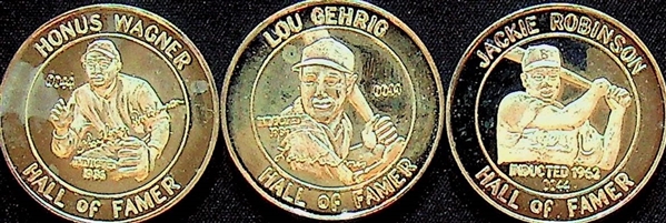 Lot of 3 - Baseball Greats Silver Coins - 1 Troy Oz .999 Silver Each - Lou Gehrig, Jackie Robinson, Honus Wagner