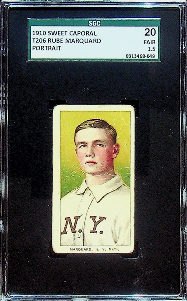 1910 T206 Rube Marquard Portrait Sweet Caporal Back - SGC 1.5