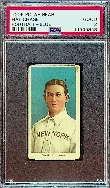 1909-11 T206 Hal Chase Portrait - Blue Polar Bear Back - PSA 2