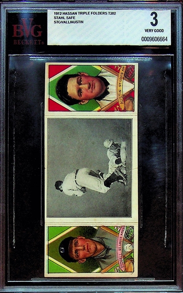 1912 T202 Stahl Safe Stovall/Austin Hassan Triple Folder - BVG 3