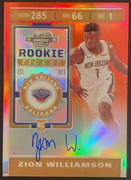 2019-20 Panini Contenders Optic Basketball Zion Williamson Rookie Ticket Red Variation Autograph Card #04/49