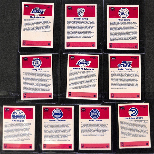 1986 Fleer Basketball Sticker Near Complete Set - Includes 10 of 11 Cards w. Patrick Ewing