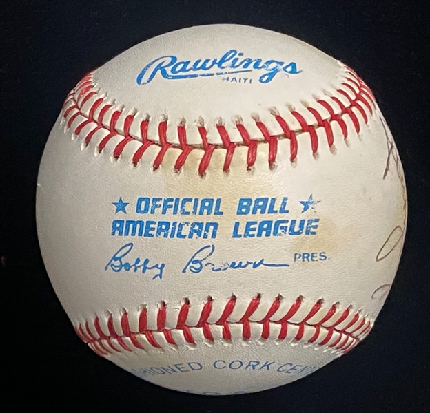 Signed Baseball Lot (2) - George Brett (Faded) and Catfish Hunter/Sparky Lyle -  JSA Auction Letter