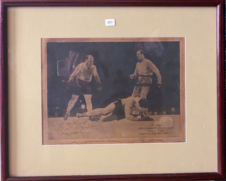 Tony Galento vs Joe Louis Cabinet Style Card Signed by Galento - JSA Auction Letter