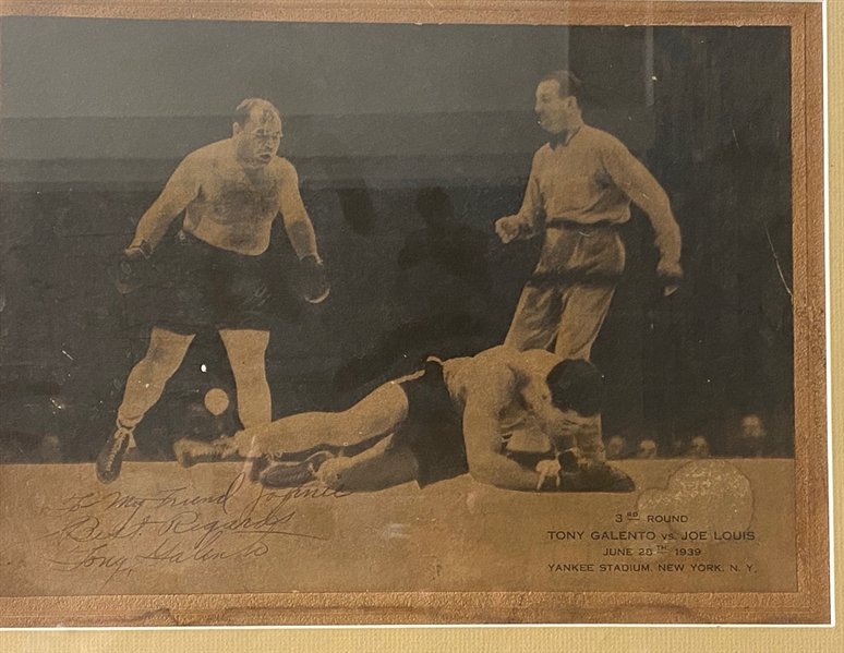 Tony Galento vs Joe Louis Cabinet Style Card Signed by Galento - JSA Auction Letter
