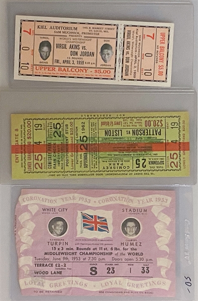 Lot of (7) Boxing Tickets from 1953-1992 w. 5/15/1953 Marciano vs. Walcott Fight