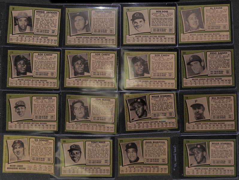 Lot of 1000+ Assorted 1971 Topps Baseball Cards w. Stars (Reggie Jackson, Thurmon Munson, more)