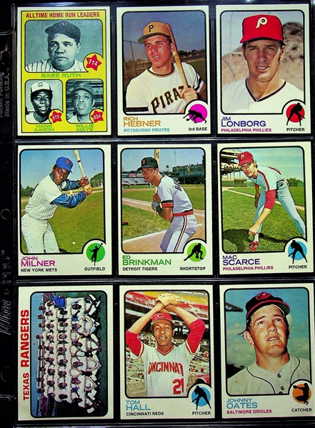 1973 Topps Baseball Partial Set w. Stars - Includes 521 of 660 Cards (Cards Numbered up to 525)