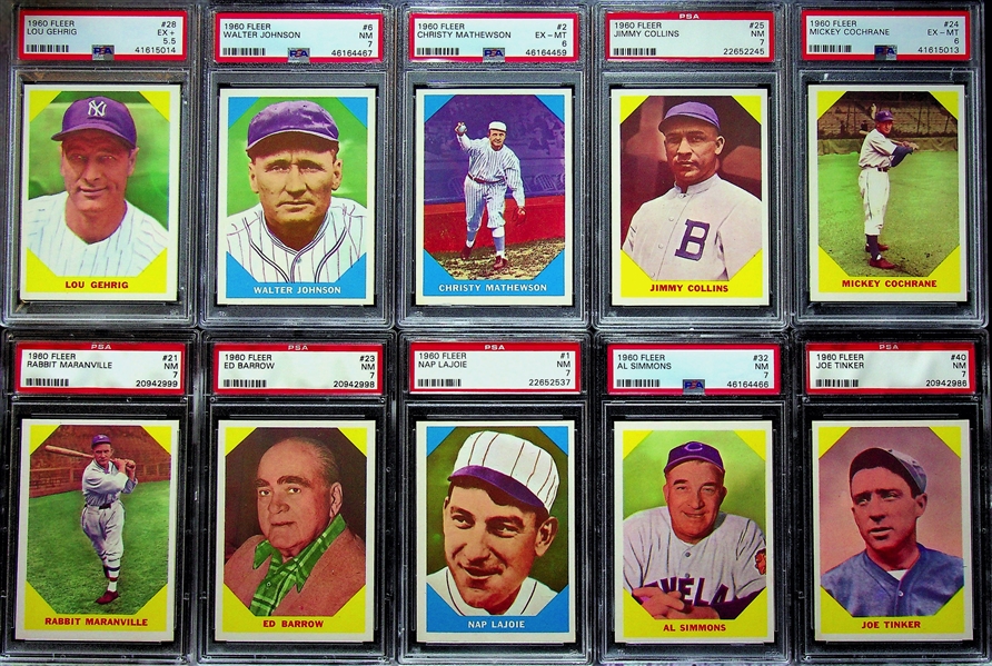Lot of 45 Different 1960 Fleer Baseball Cards (12 PSA Graded) w. Nap Lajoie PSA 7