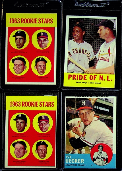 Lot of 250+ Assorted 1963 Topps Baseball Cards w. Perry x2 and Star Cards