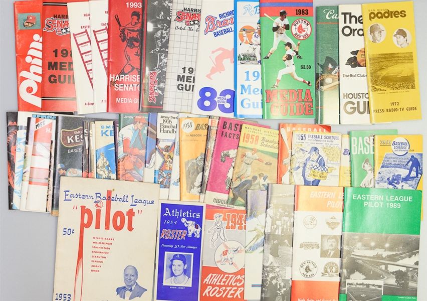 1949-1990s Baseball Schedules, Press Guides, Etc. w. 1949 Philadelphia Athletics Roster