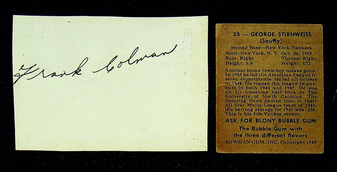 George Stirnweiss Signed Cut Photo (2-1/2 x 3-1/2) - JSA Auction Letter