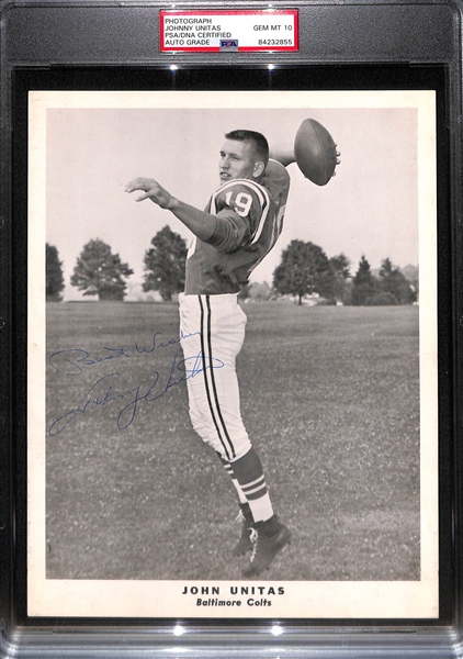 Johnny Unitas Signed Rarely-Seen 1960s Team-Issued 8x10 Photo (PSA/DNA Encased w/ Gem Mint 10 Autograph Grade!) 