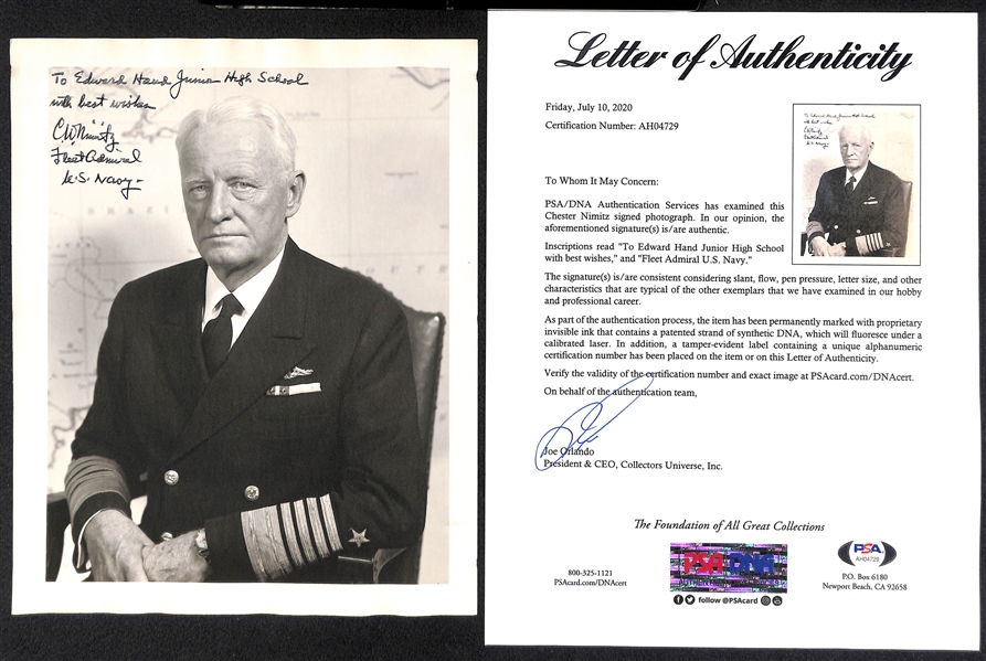 Chester (CW) Nimitz (d. 1966) Signed Photo (WW2 US Navy Fleet Admiral) w. PSA/DNA Letter