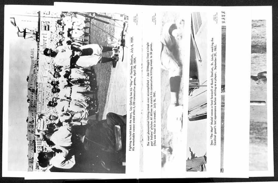 Lot of (6) 1960s Sports Pix Premium Photos w. Gehrig, DiMaggio, Musial, Mays, Gehrig/Cobb, Maris