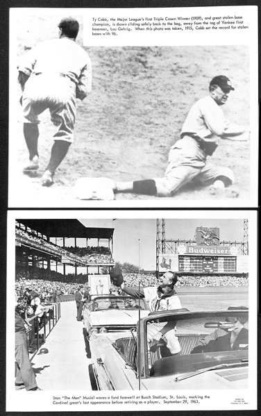 Lot of (6) 1960s Sports Pix Premium Photos w. Gehrig, DiMaggio, Musial, Mays, Gehrig/Cobb, Maris