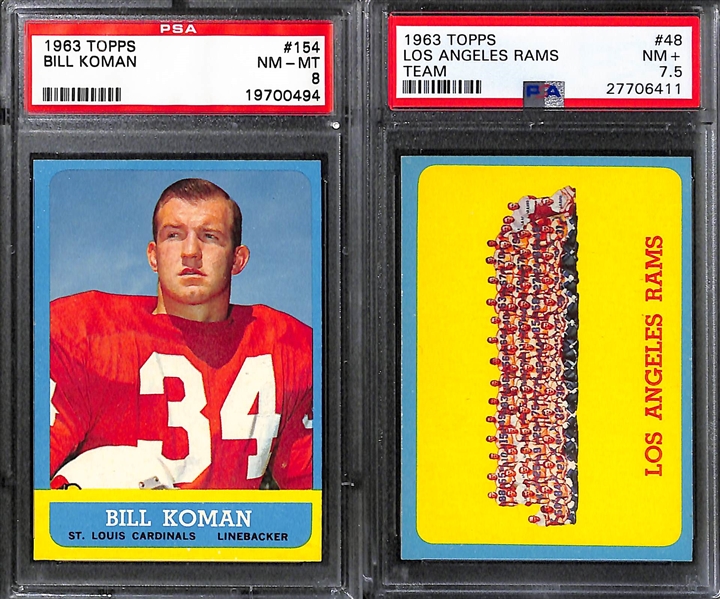 Lot of 7 - 1963 Topps PSA Graded Football Cards w. Jim Marshall Rookie Card PSA 8