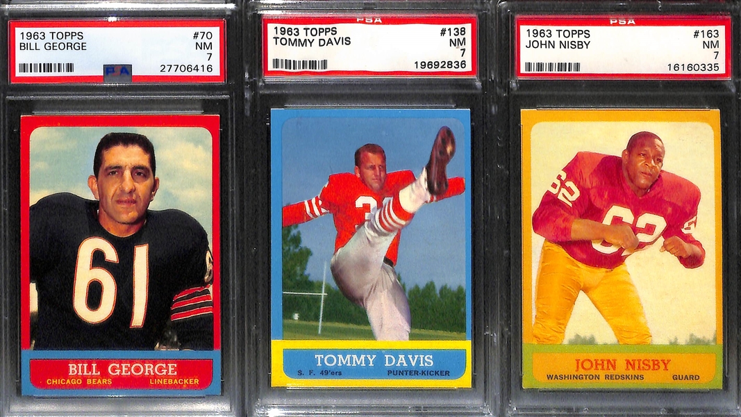 Lot of 7 - 1963 Topps PSA Graded Football Cards w. Jim Marshall Rookie Card PSA 8