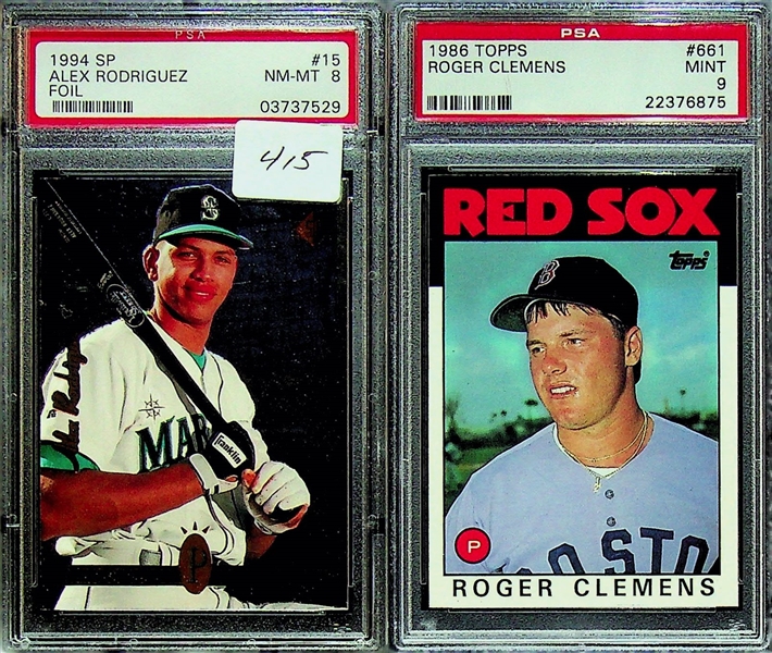 Lot of 23 Baseball Cards - Stars & Rookies - w. 1994 SP Alex Rodriguez Foil Rookie Card PSA 8