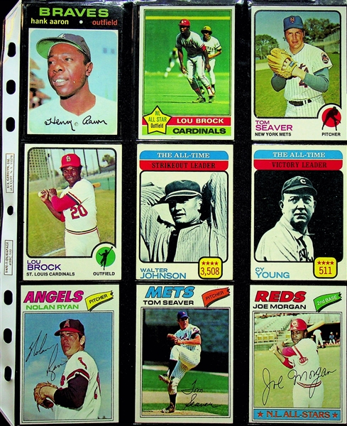 Lot of (150) 1960s-1973 Topps Baseball Cards w. 1971 Topps Hank Aaron & Star Cards