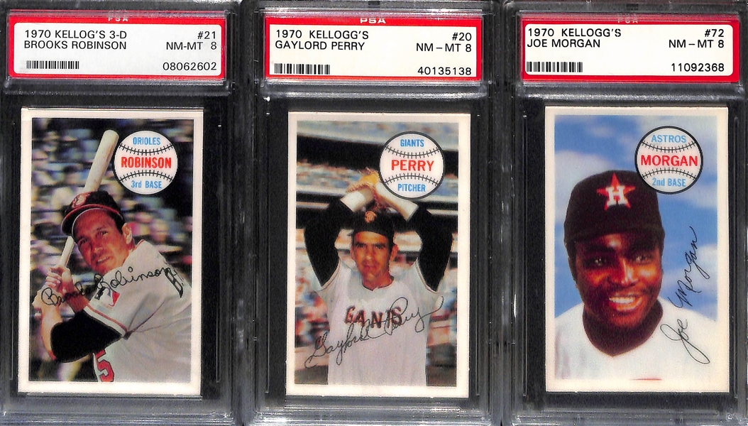 (10) 1970 Kellogg's 3-D Cards (All PSA 9 or PSA 8) - Seaver, B. Williams, Marichal, Sutton, B. Robinson, Killebrew, Stargell, +