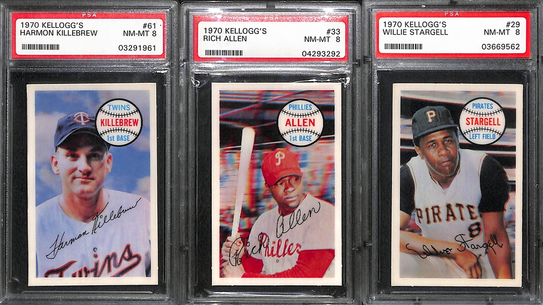 (10) 1970 Kellogg's 3-D Cards (All PSA 9 or PSA 8) - Seaver, B. Williams, Marichal, Sutton, B. Robinson, Killebrew, Stargell, +