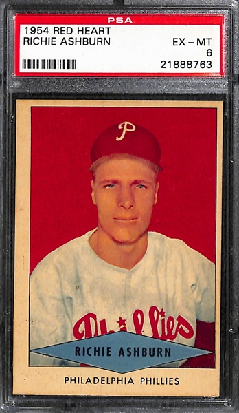 1954 Red Heart Richie Ashburn Graded PSA 6