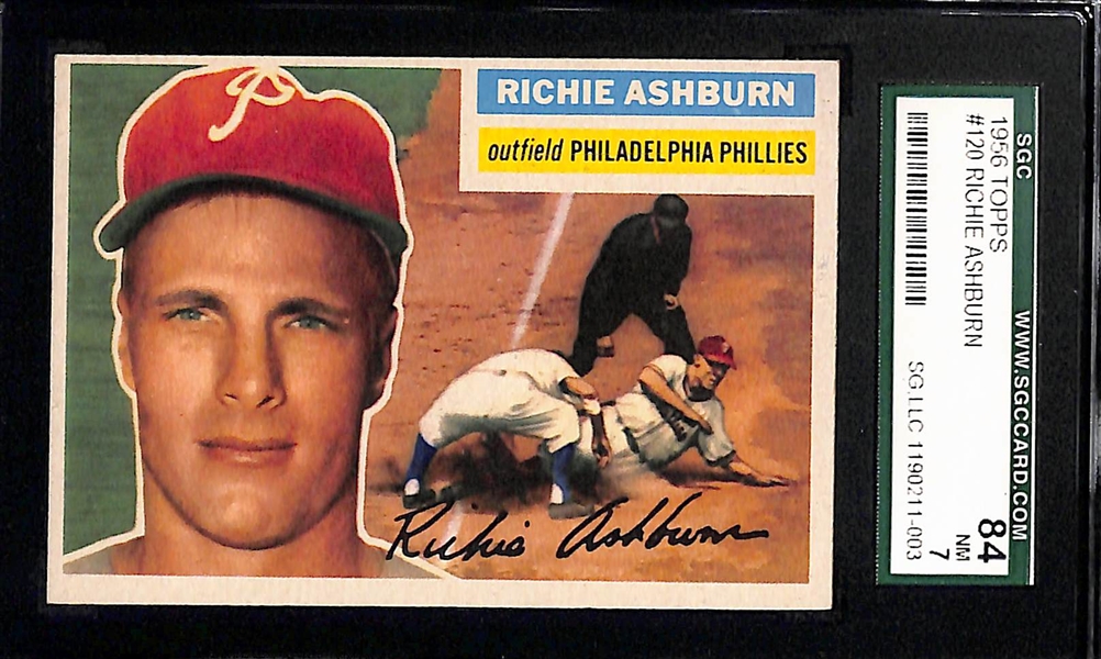 Richie Ashburn Graded Lot - 1953 Bowman PSA 5, 1954 Topps PSA 7, 1954 Bowman PSA 7, 1955 Bowman PSA 6, 1956 SGC 7