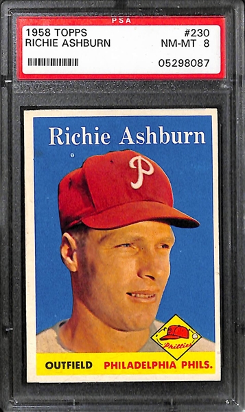 1957 and 1958 Richie Ashburn Topps Cards - Both Graded PSA 8 
