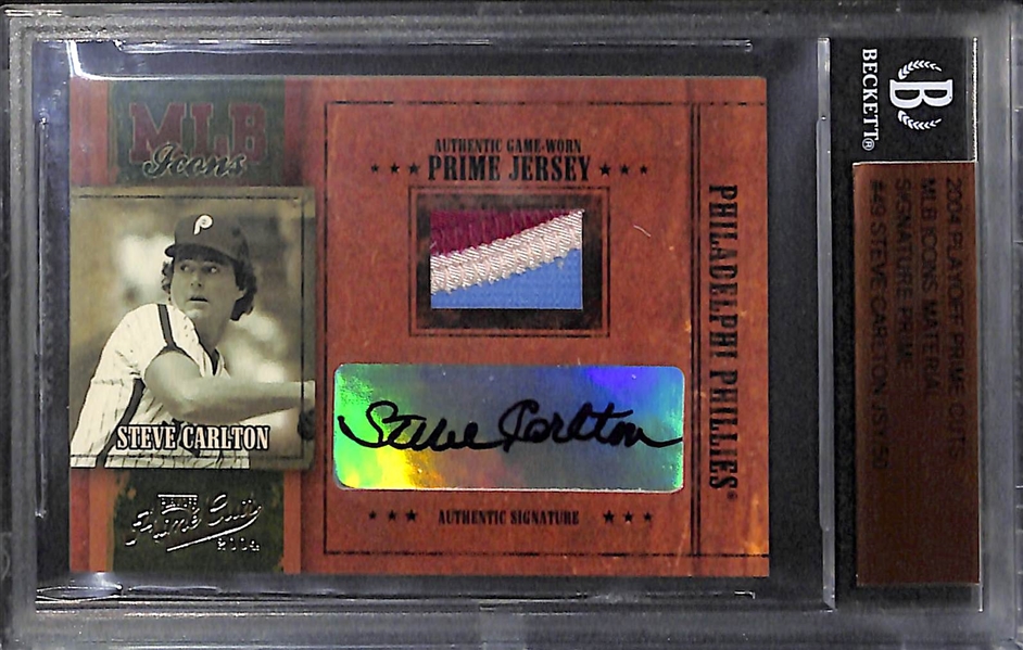 Upper Deck Schmidt/Carlton Dual Autograph Card (#4/20), Carlton Patch Autograph Card (#36/50), Schmidt Jersey Card (#45/50)