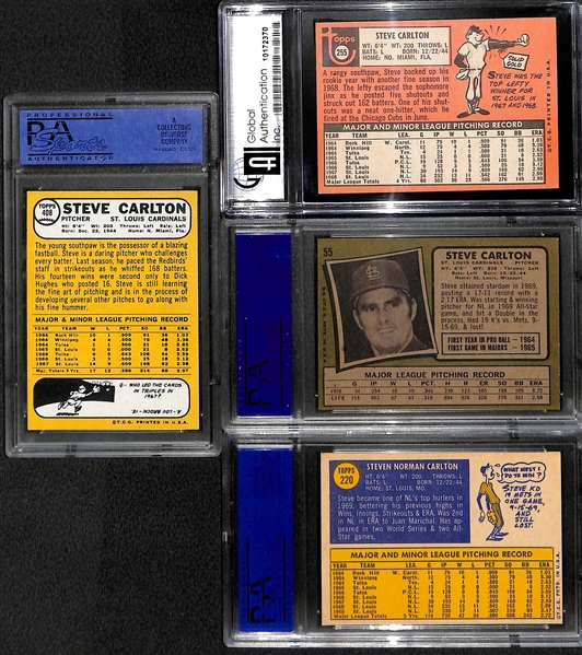Steve Carlton 4-Card Graded Lot - 1968 PSA 8, 1969 GAI 7,  1970 PSA 7, and 1971 PSA 7.