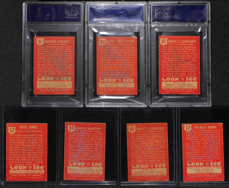 Lot of (7) 1952 Topps Look 'N See Card Lot w. PSA 8 General George Patton!