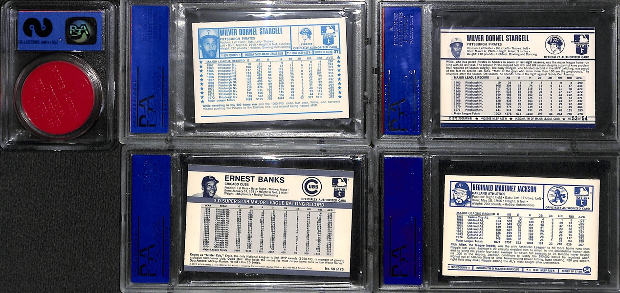 Ashburn 1959 Armour Coin (PSA 8) and (4) Kellogg's Graded Cards (1971 Banks PSA 8, 1972 Stargell PSA 9, 1974 Stargell PSA 9, 1975 Jackson PSA 8)