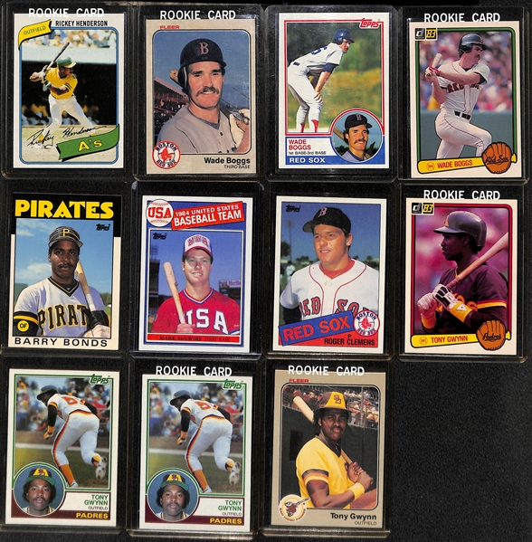 Lot of (11) 1980s Baseball Rookie Cards - Henderson, Boggs, Gwynn, McGwire, Bonds, and Clemens