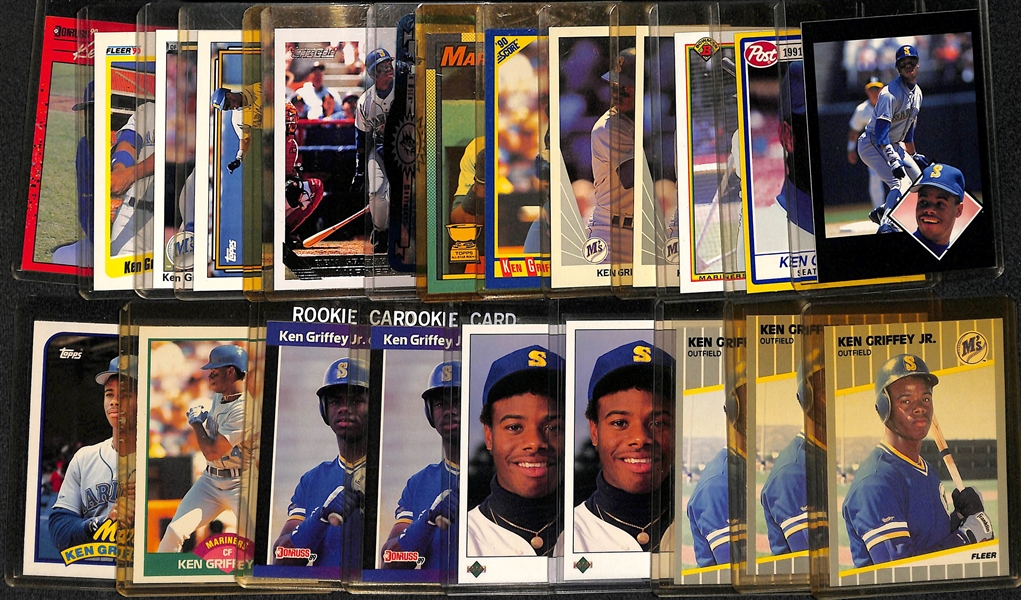 Lot of (23) Ken Griffey Jr. Cards Inc. (9) 1989 Rookies (2 Upper Deck, Topps Traded, 3 Fleer, 2 Donruss, Score)