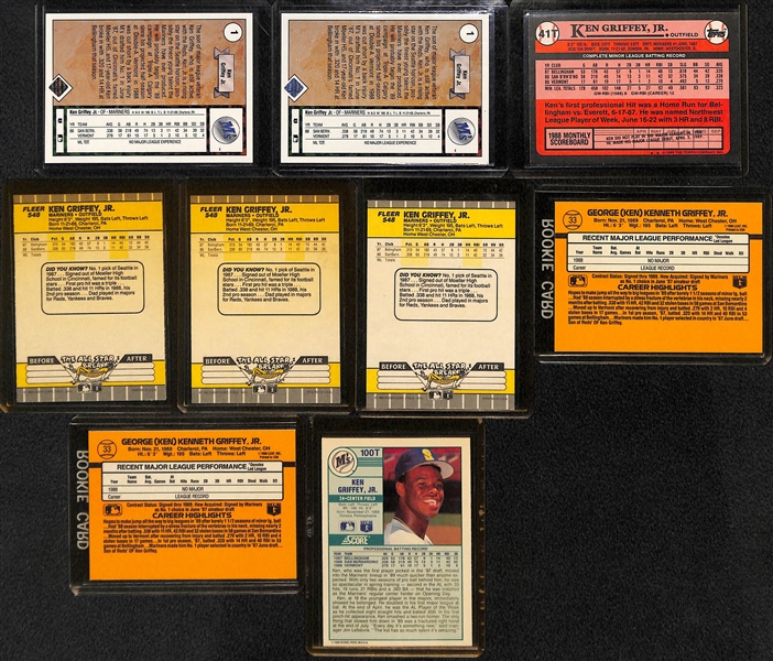 Lot of (23) Ken Griffey Jr. Cards Inc. (9) 1989 Rookies (2 Upper Deck, Topps Traded, 3 Fleer, 2 Donruss, Score)