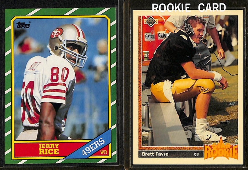 Lot of (25) Football Rookie Cards w. Rice, Favre, E. Smith, B. Sanders, Aikman, Moss, Fitzgerald, Irvin, +