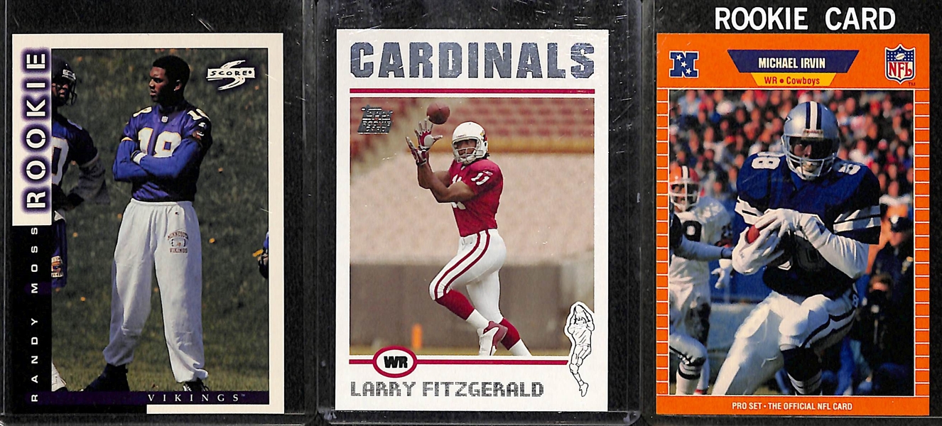 Lot of (25) Football Rookie Cards w. Rice, Favre, E. Smith, B. Sanders, Aikman, Moss, Fitzgerald, Irvin, +