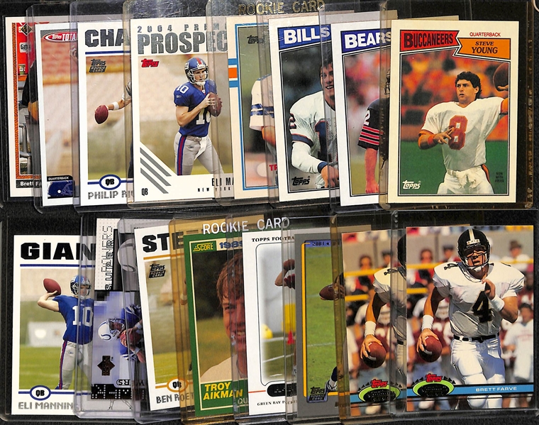 Lot of (16) Football QB Rookies - Favre, Brees, Rodgers, P. Manning, E. Manning, Kelly, Aikman, Roethlisberger, Young, Rivers, Flutie