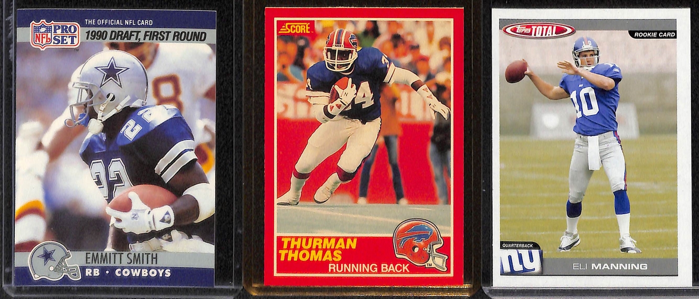 Lot of (18) Football RB and QB Rookies - B. Sanders, Riggins, Fouts, E. Smith, T. Thomas, E. Manning, Kelly, Roethlisberger, Moon, Favre, Cunningham, Rivers, Flutie