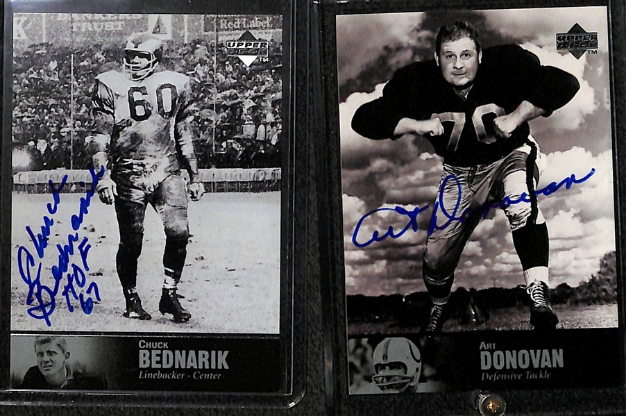 Lot of (11) UD Legends Football Autograph Cards w. Ditka, Urlacher, Bednarik, Art Donovan, Mackey, Moore, Clark, Craig, +