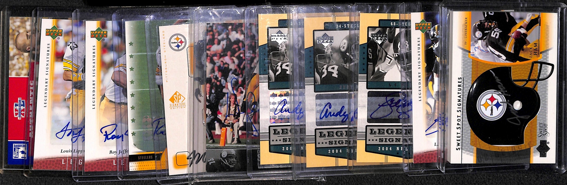 Lot of (11) Steelers Autograph Cards w. (2) LC Greenwood, Ham, Blount, (2) A. Russell, Shell, Bleier, Lipps, Jefferson, and Heath Millier
