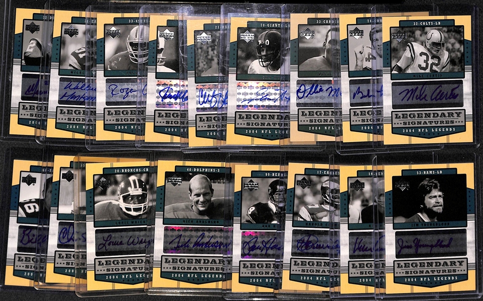 Lot of (17) 2004 UD Legends Football Autograph Cards w. Curtis, Lilly, Matson, Huff, Branch, Marshall, +